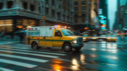 New York, USA An FDNY ambulance siren explodes in action in Manhattan. - obrazy, fototapety, plakaty