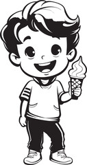 Sweet Scoops Cartoon Kid and Ice Cream Fun Chilly Licks Vector Logo of a Boy Enjoying Ice Cream
