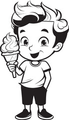 Frosty Fiesta Cartoon Boys Ice Cream Delight in Vector Form Creamy Carousel Vector Logo Design Featuring a Boy and His Ice Cream