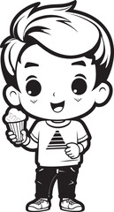 Frosty Grin Cartoon Boy Savors Ice Cream Delicacy Lickety Split Cartoon Character with Ice Cream Logo