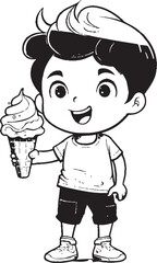 Icy Indulgence Cartoon Boy and His Ice Cream Delight Sweet Swirls Vector Logo of a Kid Enjoying Ice Cream
