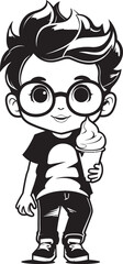 Chilling Charm Vector Logo of a Boy Enjoying Ice Cream Frosty Fusion Cartoon Boys Ice Cream Adventure Logo