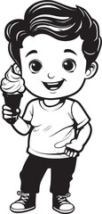 Frosty Frivolity Cartoon Boys Ice Cream Adventure Icon Lickin Love Vector Logo of a Kid Loving Ice Cream - obrazy, fototapety, plakaty