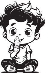 Chilly Cheers Vector Logo of a Boys Ice Cream Celebration Frosty Frolic Cartoon Character with Ice Cream Icon