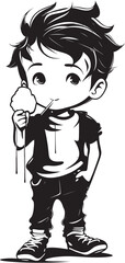 Frosty Frolic Cartoon Character with Ice Cream Icon Sugary Sojourn Vector Logo of a Kid and His Ice Cream Journey