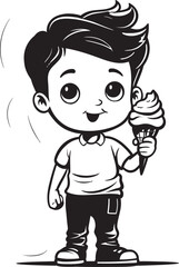 Sugary Sojourn Vector Logo of a Kid and His Ice Cream Journey Chilling Chews Cartoon Boys Ice Cream Delight Logo