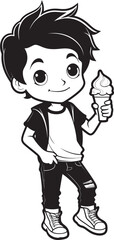 Frosty Flirtation Vector Logo of a Boy Tempted by Ice Cream Lickin Legends Cartoon Kid with Ice Cream Logo