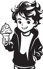 Chilly Confections Cartoon Boys Ice Cream Adventure Icon Frosty Funhouse Vector Logo of a Kid Playing with Ice Cream