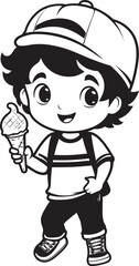 Sweet Success Vector Logo of a Boy Achieving Ice Cream Joy Chilly Confections Cartoon Boys Ice Cream Adventure Icon