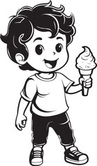 Chilling Cheers Cartoon Boys Ice Cream Delight Icon Frosty Fiesta Vector Logo of a Boy Celebrating with Ice Cream