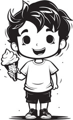 Sugary Supremacy Cartoon Character with Ice Cream Icon Chilling Chuckles Vector Logo of a Boy Laughing with Ice Cream
