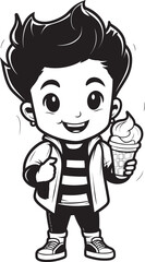Chilling Cheers Cartoon Boys Ice Cream Delight Icon Frosty Fiesta Vector Logo of a Boy Celebrating with Ice Cream