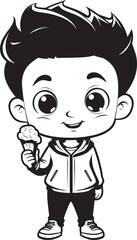 Chilling Out Cartoon Boy Enjoying Ice Cream Logo Design Sugary Bliss Vector Icon of a Boy Savoring Ice Cream