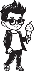 Frosted Friends Cartoon Logo Featuring a Boy and His Frozen Treat Chilled Creations Iconic Graphics of a Boy and His Ice Cream Adventure