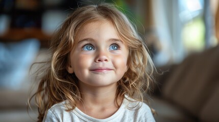 Close up of a childs face with striking blue eyes - obrazy, fototapety, plakaty
