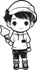 Chilled Charisma Cartoon Boy with Ice Cream Icon Icy Illusions Vector Logo of a Boy and His Ice Cream Treat