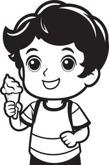 Chill Charms Vector Logo of a Boy Enjoying Ice Cream Cone Chronicles Cartoon Logo of a Boy and His Ice Cream Adventure