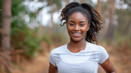 A woman with dreadlocks smiles directly at the camera - obrazy, fototapety, plakaty