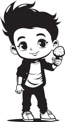 Sweet Swirls Cartoon Logo of a Boy Enjoying Ice Cream Scoop Swoop Iconic Graphics of a Boy and His Frozen Treat