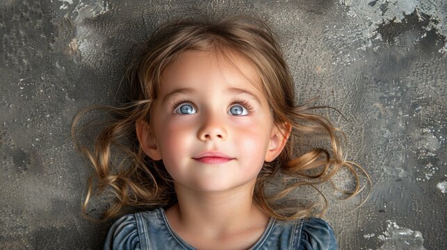Young child with blue eyes gazing upwards