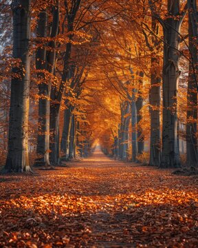 Road with numerous leaf-covered trees on both sides
