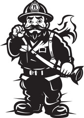 Flame Frontier Cartoon Fireman Emblematic Frontier Icon Vigilant Valor Vector Logo Design of a Firefighters Courage