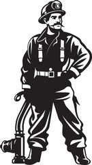 Inferno Enforcer Cartoon Fireman Symbolizing Authority Logo Ember Explorer Vector Logo Illustrating an Adventurous Firefighter