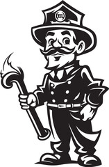 Ember Enigma Cartoon Fireman Emblem of Mystery Logo Blaze Beacon Vector Logo Design of a Firefighters Signal