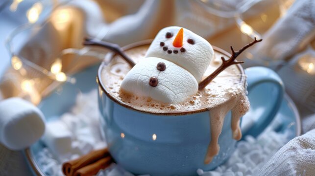 Melting snowman hot chocolate. Generative AI