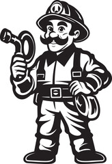 Blazing Beacon Cartoon Fireman Emblem as a Symbol of Hope Firefighter Forge Vector Logo of a Skilled Fireman