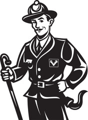 Firefighter Frontier Vector Logo Illustrating a Bold Explorer Blazing Beacon Cartoon Fireman Emblem as a Symbol of Hope