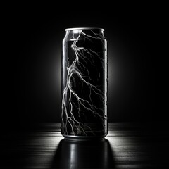 Energy drink in can on dark view - obrazy, fototapety, plakaty