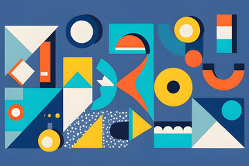 Geometric shapes on abstract blue background, illustration