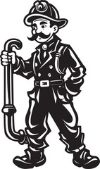 Flame Frontier Cartoon Fireman Emblematic Frontier Icon Vigilant Valor Vector Logo Design of a Firefighters Courage