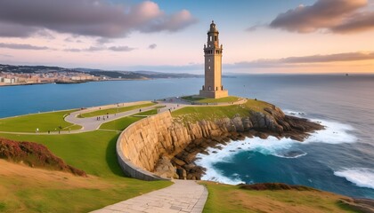 Enchanting Panorama Of The Tower Of Hercules In La - obrazy, fototapety, plakaty
