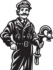 Ember Expedition Vector Logo Design of an Adventurous Firefighter Vigilant Vanguard Cartoon Fireman Emblematic Vanguard Icon