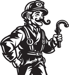 Firefighter Forge Vector Logo of a Skilled Fireman Inferno Enforcer Cartoon Fireman Symbolizing Authority Logo