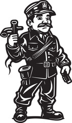 Inferno Innovator Cartoon Fireman Emblem of Progress Logo Ember Expedition Vector Logo Design of an Adventurous Firefighter