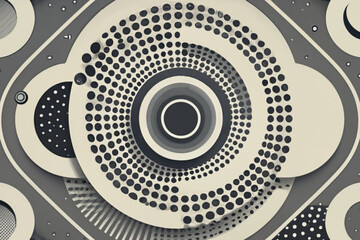 Abstract background with circles and halftone dots pattern. Grey and white backdrop, illustration