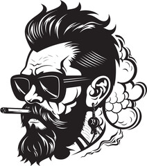 Hipster Haze Cartoon Guy with Cigarette in Hand Icon Slick Smoke Vector Logo of a Trendy Guy with a Smoke