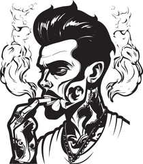 Smokin Steve Vibrant Vector Logo of a Cool Smoking Guy Hipster Haze Cartoon Guy with Cigarette in Hand Icon