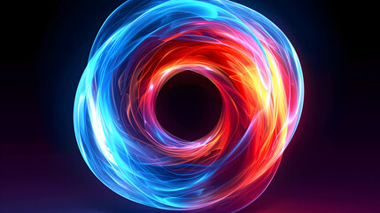 twisted and swirled 2 elements in a circle, artbord, color gradient and blue neon light app icon