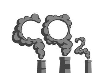 Carbon dioxide (CO2) emissions from industrial factory. Factory smokestacks. Environment pollution concept.