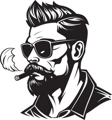 Edgy Emission Vector Logo of a Guy with a Smoke in Style Suave Smoke Cartoon Guy with Smoking Symbolic Logo