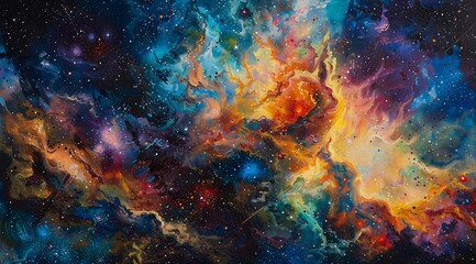 Fototapeta na wymiar Colorful Nebulae in the Cosmos A Vibrant Painting of the Universe Generative AI