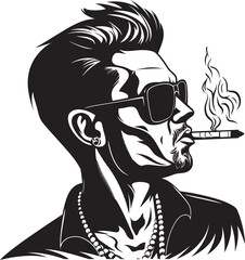 Smoking Sensation Cartoon Guy with Smoking Symbol Graphic Urban Elegance Vector Logo of a Dapper Dude with a Smoke