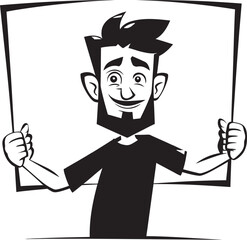 Placard Partner Vector Logo of a Friendly Guy Holding a Sign Signbearer Steve Cartoon Man Holding a Sign Vector Logo