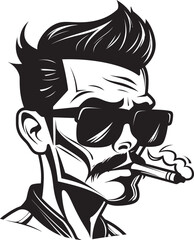 Smoldering Style Vector Logo of a Trendy Guy with a Smoke Cloud Chaser Cartoon Guy with Smoking Emblem Logo