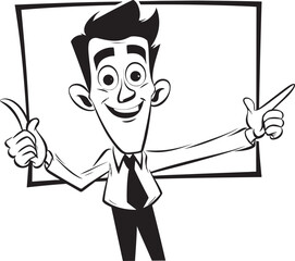 Boardbrandish Buddy Cartoon Man with Sign Symbol Logo Placard Prodigy Vector Logo of a Sign Holding Expert