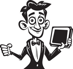 Message Messenger Cartoon Man with Sign Symbol Design Signpost Sam Smiling Guy Holding Sign Vector Icon